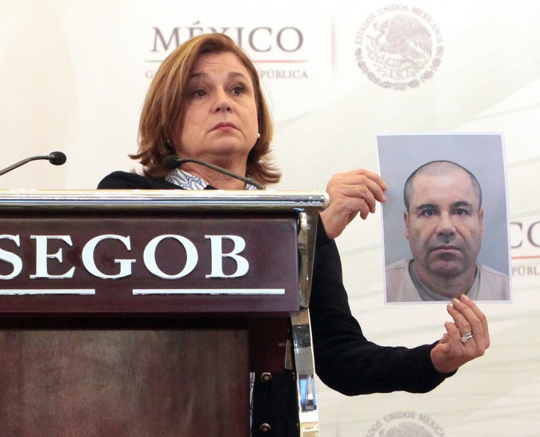 IMAGE: Mexican Attorney General Arely Gomez with new photo of Joaquin Guzman