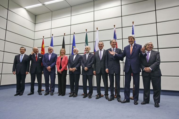 Image: Foreign leaders alongside Secretary of State John Kerry (second from right) in Vienna, Tuesday.