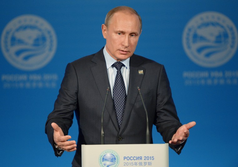 Image: Russia's Vladimir Putin pictured a news conference on Friday.