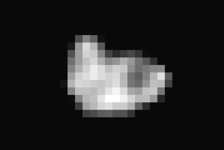 An image captured by New Horizons' Long Range Reconnaissance Imager reveals one of Pluto's moons, Hydra, to be an irregularly shaped body characterized by significant brightness variations over the surface. With a resolution of 2 miles (3 kilometers) per pixel, the LORRI image shows the tiny potato-shaped moon measures 27 miles (43 kilometers) by 20 miles (33 kilometers).