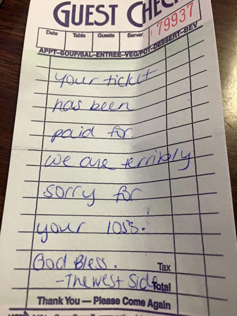 Note from waitress Kayla Lane when check was paid by the 21-year-old back in June.