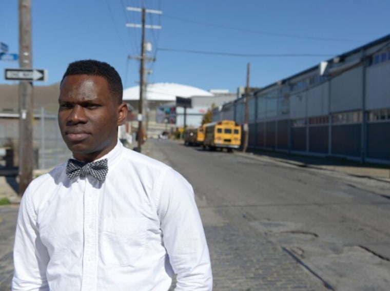 Image: Founder Jonathan Johnson is standing outside the KIPP school in New Orleans that he first taught at.