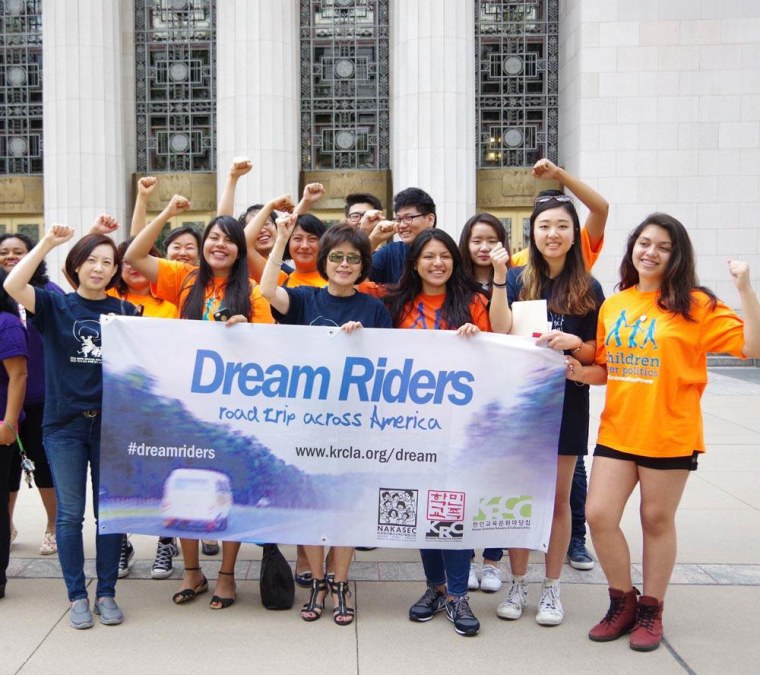 Image: Dream Riders from California rallied in Los Angeles before embarking on a 12-day bus tour through seven states that begins on July 27.
