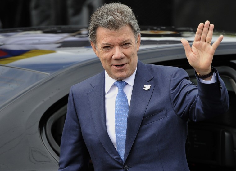 Colombian President Juan Manuel Santos arrives at a military parade to celebrate the country's 205th Anniversary of Independence, in Bogota, on July 20, 2015.