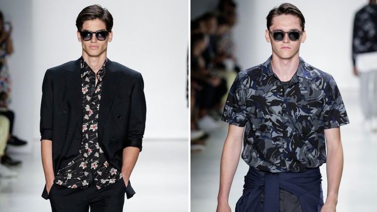 Hawaiian shirts are featured as model walk the runway at the Ovadia and Sons collection during men's fashion week