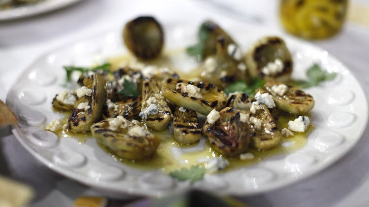 Marinated and Grilled Baby Artichokes with Blue Cheese Vinaigrette