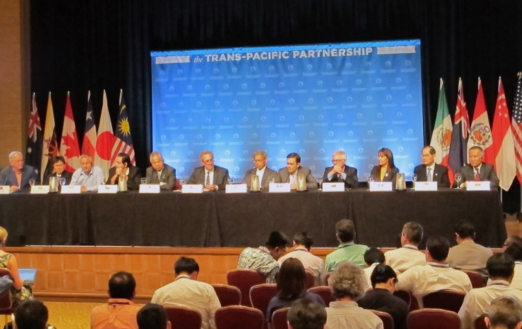 Image: Ministers from 12 nations negotiating a Pacific Rim trade pact