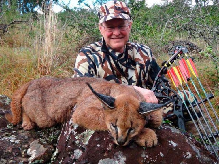 A photo posted on Facebook in August, 2012, shows Jan Seski with a dead caracal cat. The caption indicates it was taken at the Eastern Cape in South Africa.