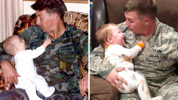 Military dad recreates heartwarming father-son photo 30 years later