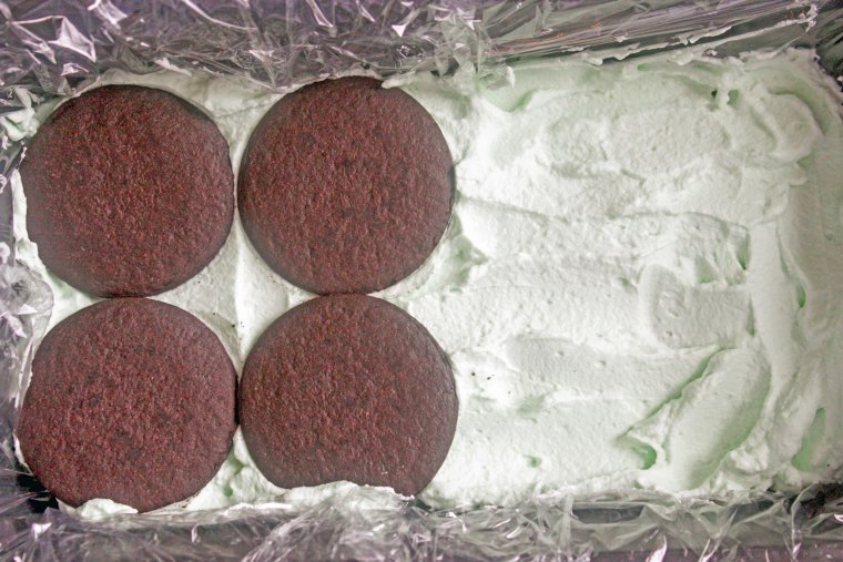 Chocolate Mint Icebox cake prep