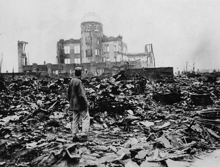 Image: A huge expanse of ruins is seen after the explosion of the atomic bomb