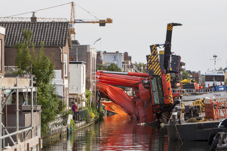 Image: Two collapsed cranes are seen in Alphen aan de Rijn, the Netherlands