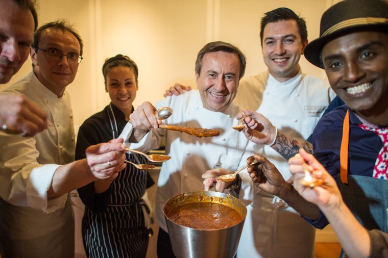 Celebrity Chefs at the MOFAD Spring Benefit: Nils Norén, Bill Telepan, Unknown, Daniel Boulud, Aaron Bludorn, Marcus Samuelsson (L-R)