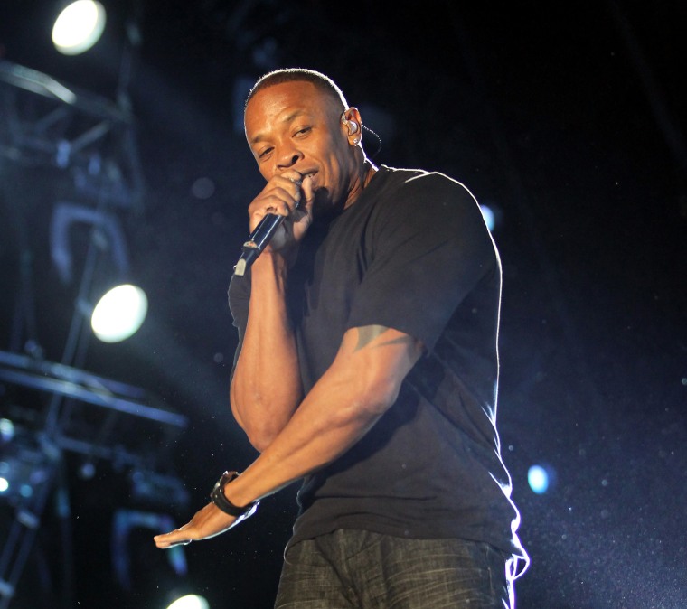 Dr. Dre performs during Day 3 of The Coachella Valley Music and Arts Festival at the Empire Polo Field in Indio, CA on Sunday, April 15, 2012.