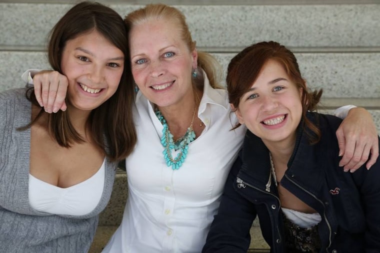 Patricia Weltin and her two daughters, Olivia (left) and Hana,