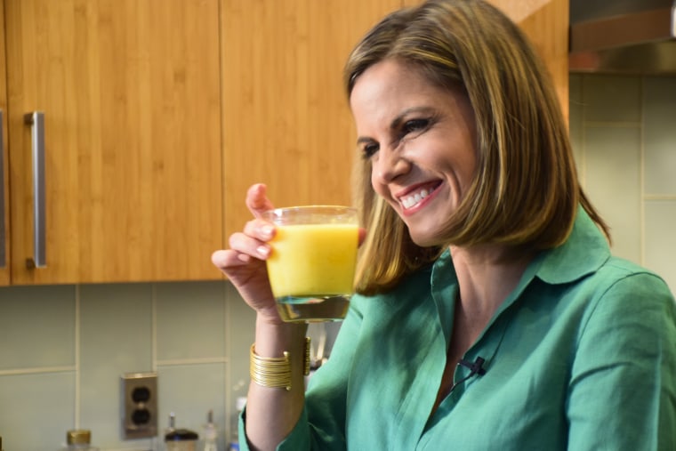Natalie Morales drinks a mango caipirinha