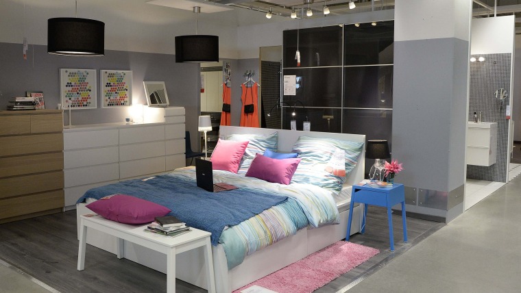 A bedroom set up is pictured in IKEA's first city centre store in Hamburg