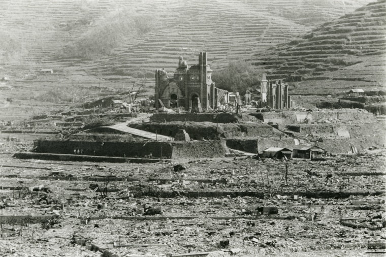 Image: The Urakami Cathedral, which was destroyed by the atomic bombing of Nagasaki on August 9, 1945