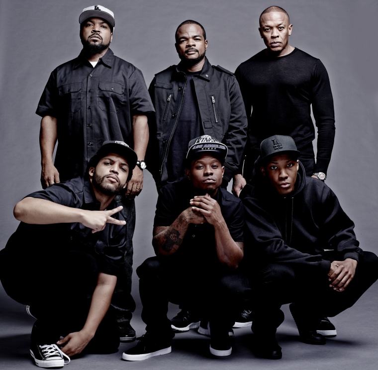 The original members of N.W.A. with their 'Straight Outta Compton' counterparts.