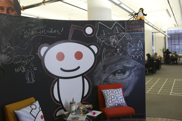 Image: A Reddit mascot is shown at the company's headquarters in San Francisco