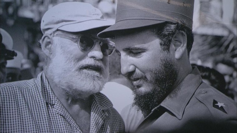 A photo of Ernest Hemingway and Fidel Castro in Cuba in 1960 taken by Roberto Salas.