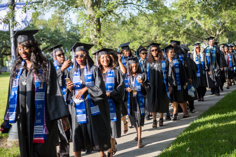 The 2015 Dillard University graduating class arrives at Dillard University on May 9, 2015 in New Orleans, Louisiana. (Photo by Josh Brasted/Getty Images)