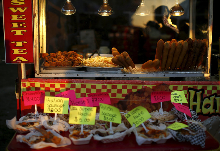 Image: A variety of food is displayed at the Iowa State Fair in Des Moines