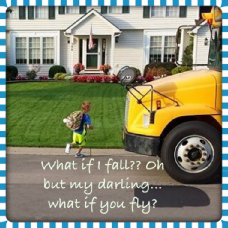 Boy running toward school bus