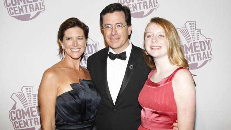 Stephen Colbert, his wife Evie Colbert (L) and daughter Madeleine Colbert