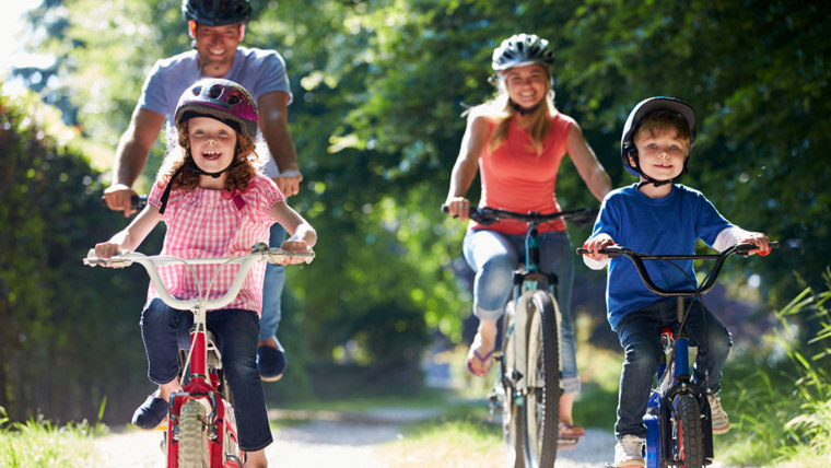 Family on bicycles