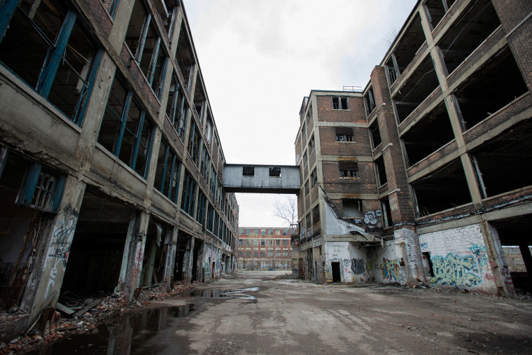 Image: The abandoned Packard auto assembly plant stands in Detroit, Michigan