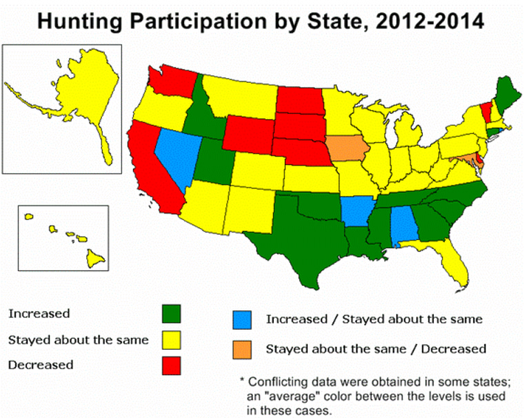 Map showing U.S. hunting participation
