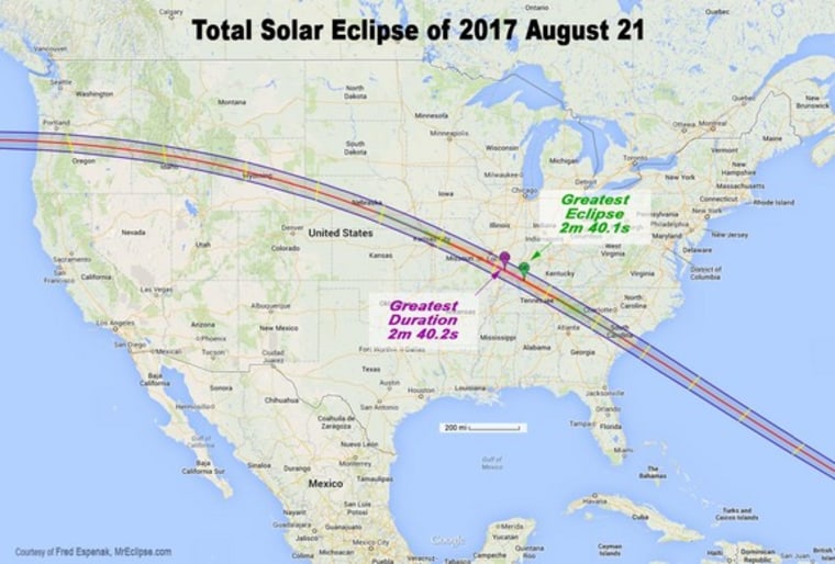 Image: Map showing the path of totality across U.S. for 2017 total solar eclipse