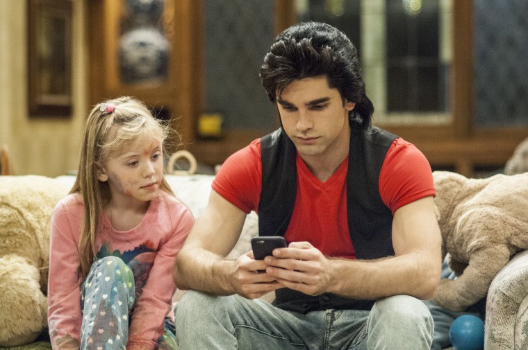 Dakota Guppy (Jodie Sweetin/Stephanie Tanner) and and Justin Gaston (John Stamos/Jesse Katsopolis) star in "The Unauthorized Full House Story."