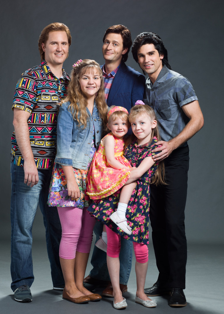 Justin Mader (Joey Gladstone), Shelby Armstrong (DJ Tanner), Garrett Brawith (Danny Tanner), Justin Gaston (Jesse Katsopolis), Blaise Todd (Michelle Tanner) and Dakota Guppy (Stephanie Tanner) star in "The Unauthorized Full House Story."