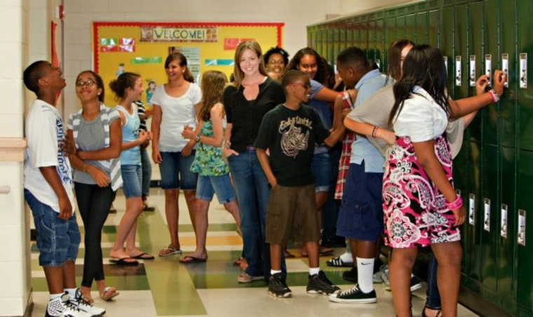 Middle school students in hallway