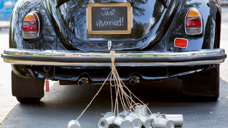 Just married sign on car, marriage week on TODAY