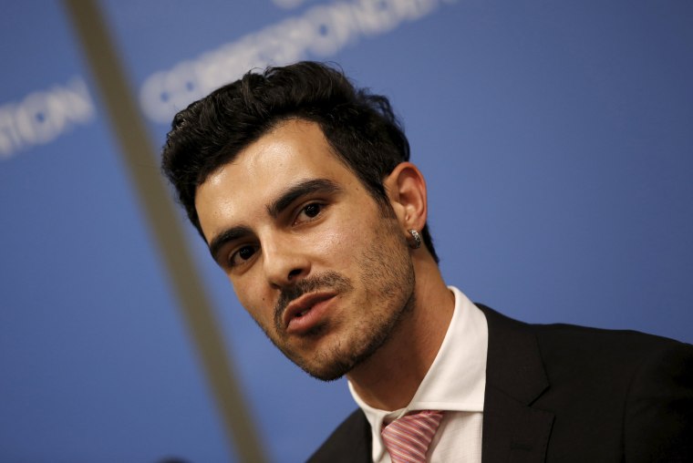 Image: Gay Syrian refugee Subhi Nahas speaks at a news conference at the UN headquarters in New York
