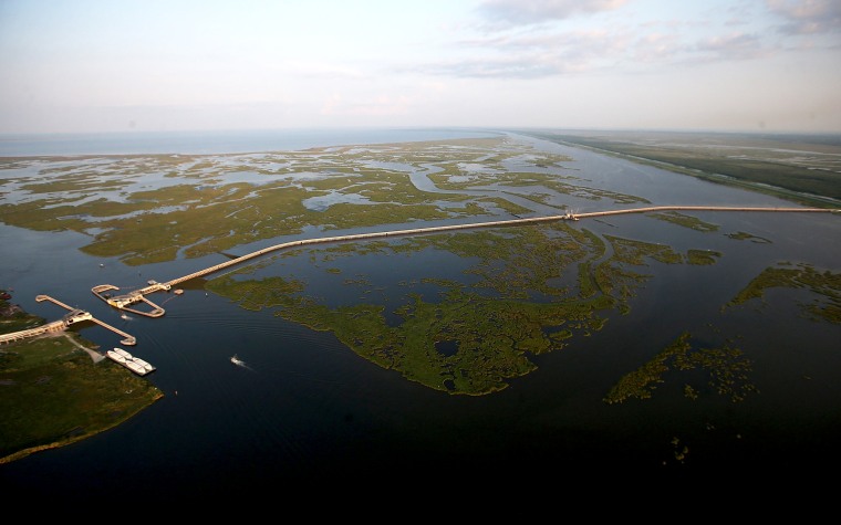 Image: The $1.1 billion Lake Borgne Surge Barrier stands on August 24, 2015 in New Orleans, Louisiana.