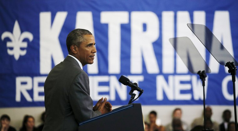 Image: U.S. President Obama delivers a speech at the Andrew P. Sanchez Community Center in Lower Ninth Ward of New Orleans, Louisiana