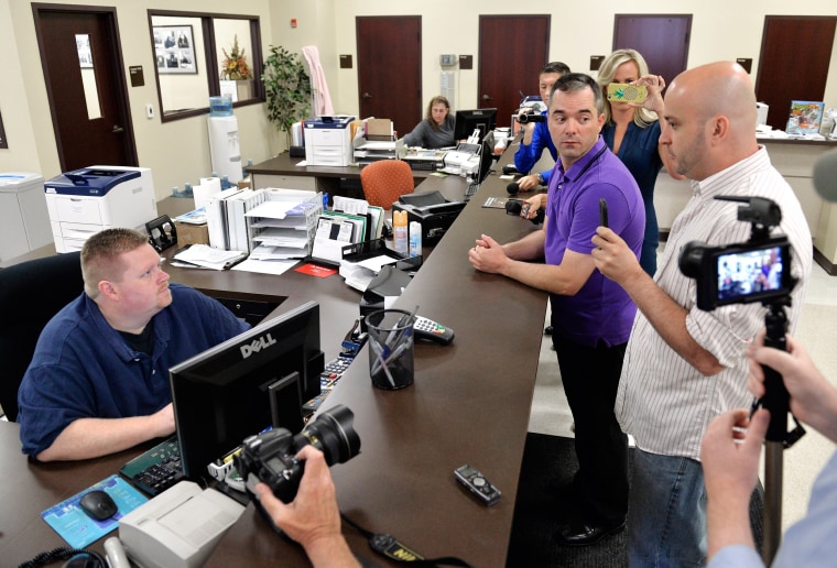 Image: A gay couple attempts to obtain a marriage license at the Rowan County Courthouse
