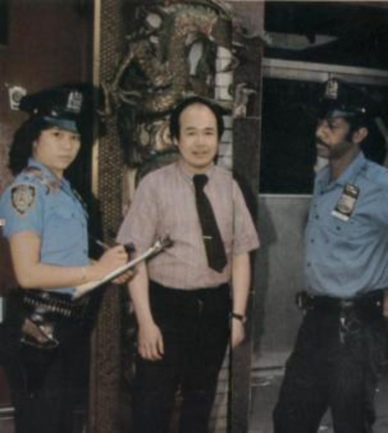 Chan, with Police Officer Sonny Carter and a Chinatown business owner, in 1981.