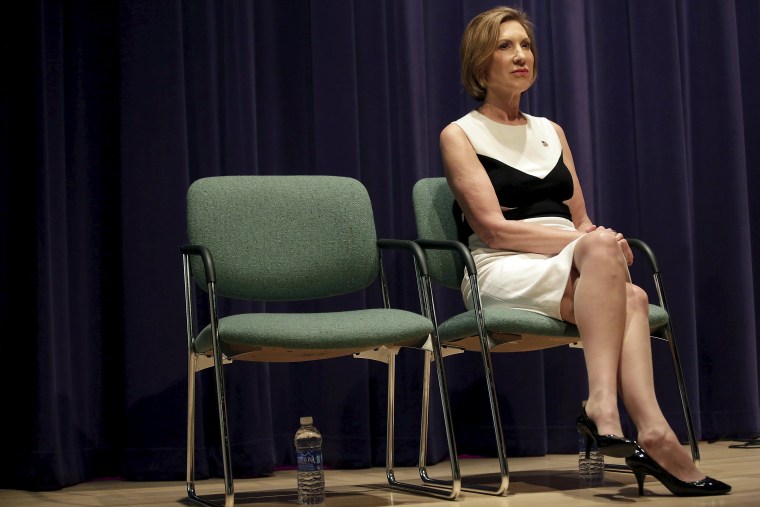 Image: Republican presidential candidate Carly Fiorina waits to be introduced before speaking during a campaign event at the Jewish Federation of Greater Des Moines in Waukee