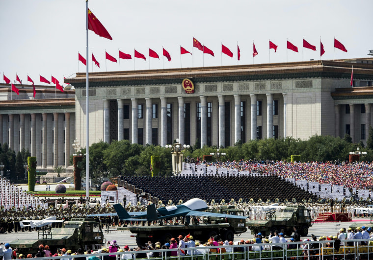 Image: Military drones are paraded in Beijing's Tiananmen Square