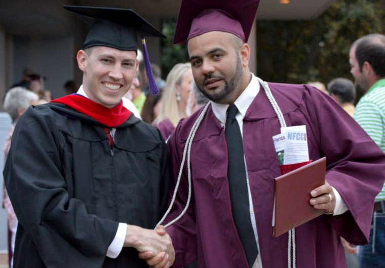 North Florida Community College Professor Elias Paulik and graduate Dallas Monismith at this year's commencement.