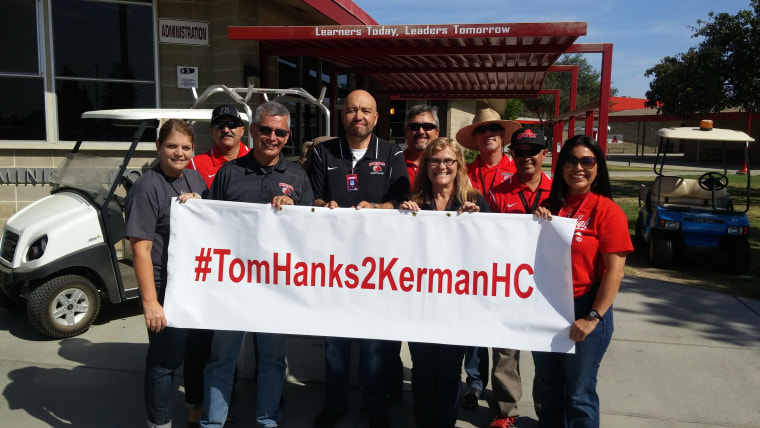 Students, school staff and community members have been making posters and tweeting hashtags in an effort to get actor Tom Hanks to visit Kerman High School for its homecoming festivities in October.