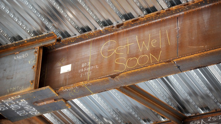 Construction workers wrote a 'get well soon' message for Vivian Keith, a girl with leukemia at St. Louis Children's Hospital.