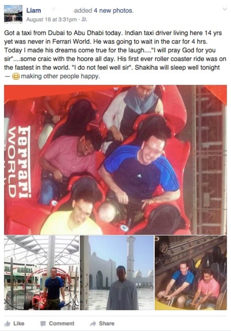 Liam Murphy invited his cab driver to a theme park in Abu Dhabi