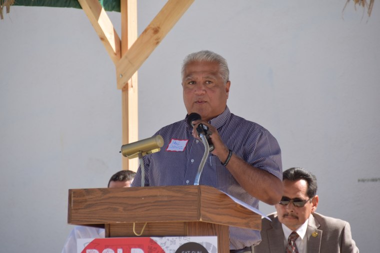 Paul Chavez, son of labor icon Cesar Chavez, at the 50th anniversary celebration of the Delano Grape Strike. He acknowledged Filipino leaders like Larry Itliong had gone unrecognized for their role in the strike


