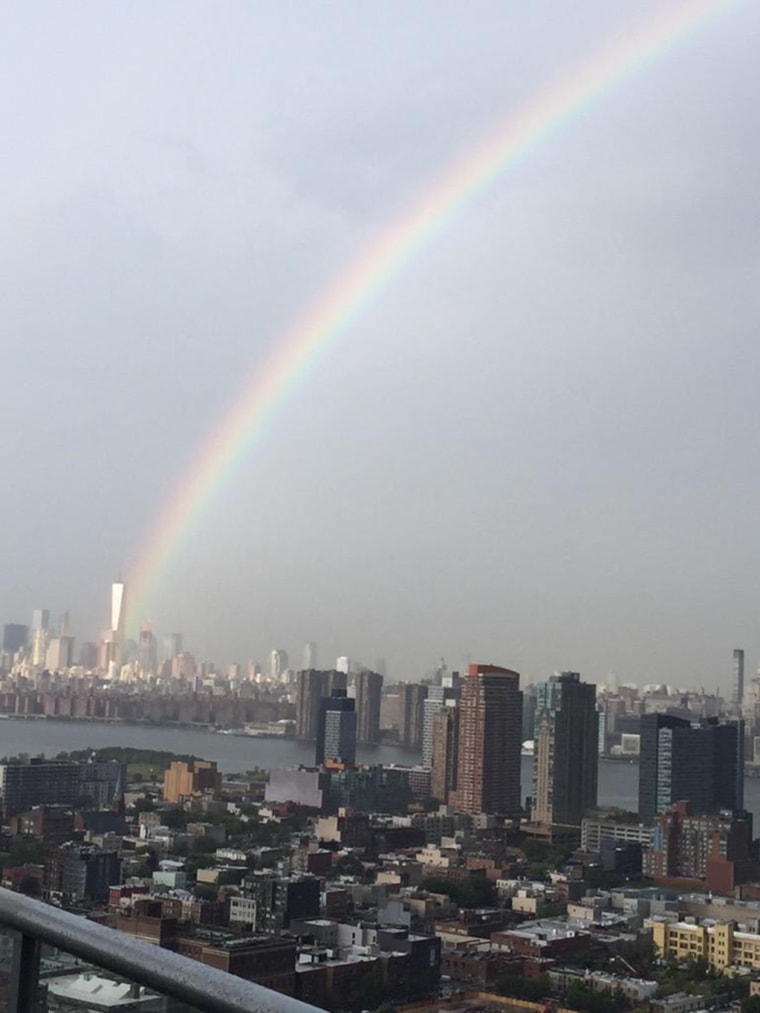 Image: A rainbow is seen over lower Manhattan on Sept. 10, 2015.